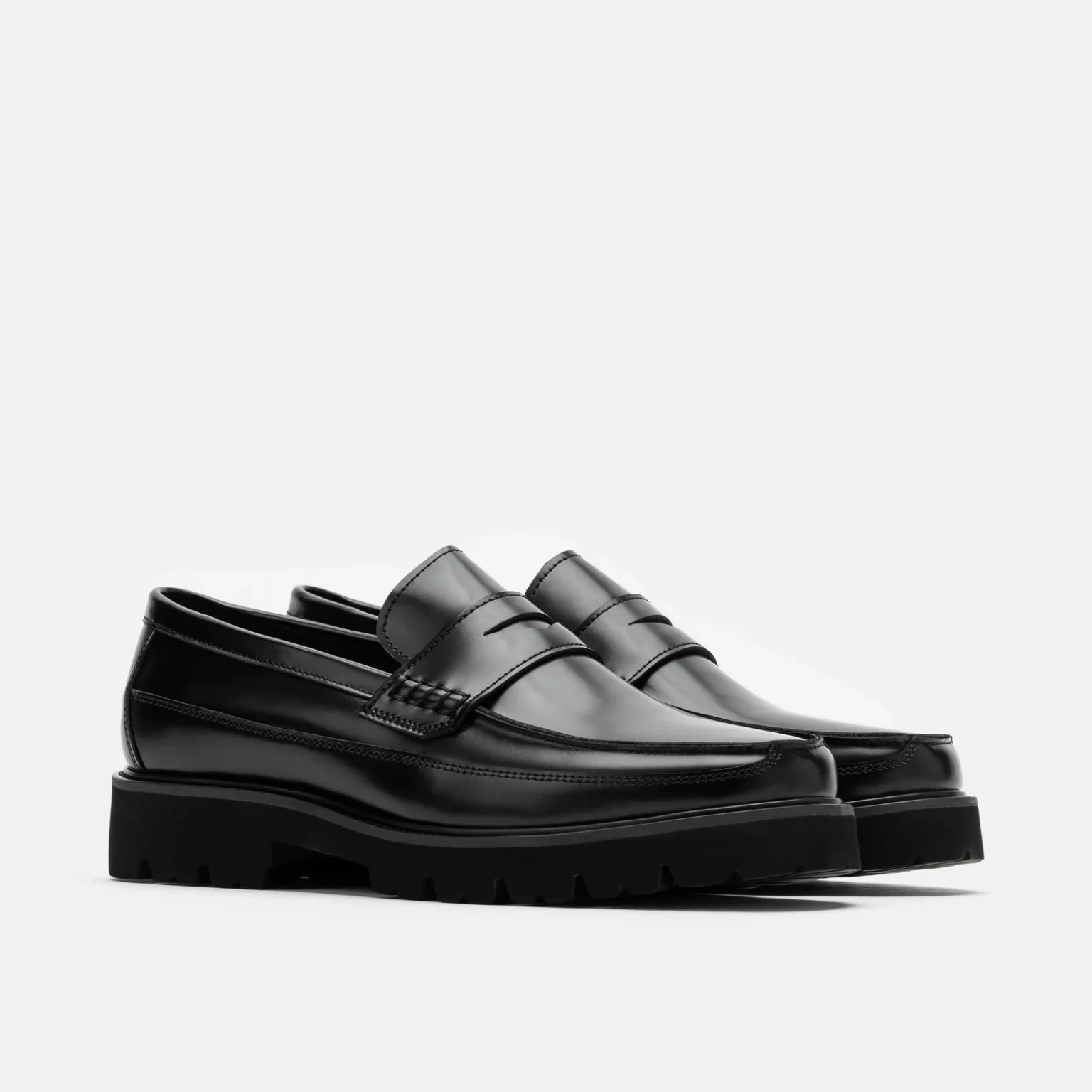 Adler Black Leather Lug Penny Loafers - Image 6